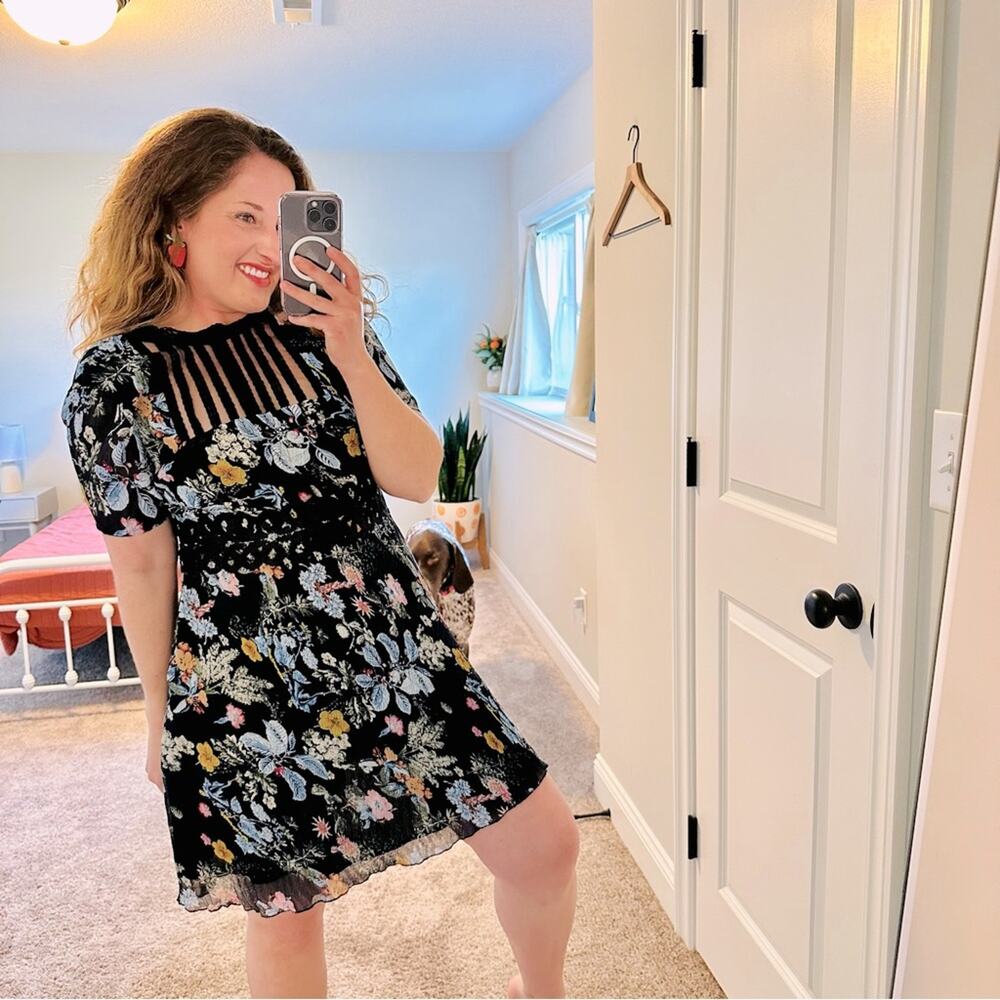 Anthropologie Foxiedox Black Floral Mini Dress Medium